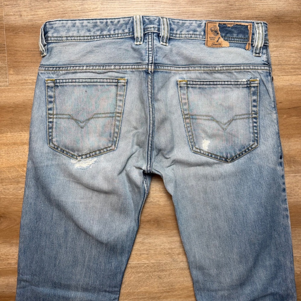 Diesel Safado Jeans Mens 29x34 Light Blue Slim Straight Distressed Denim 0073P - Picture 4 of 16